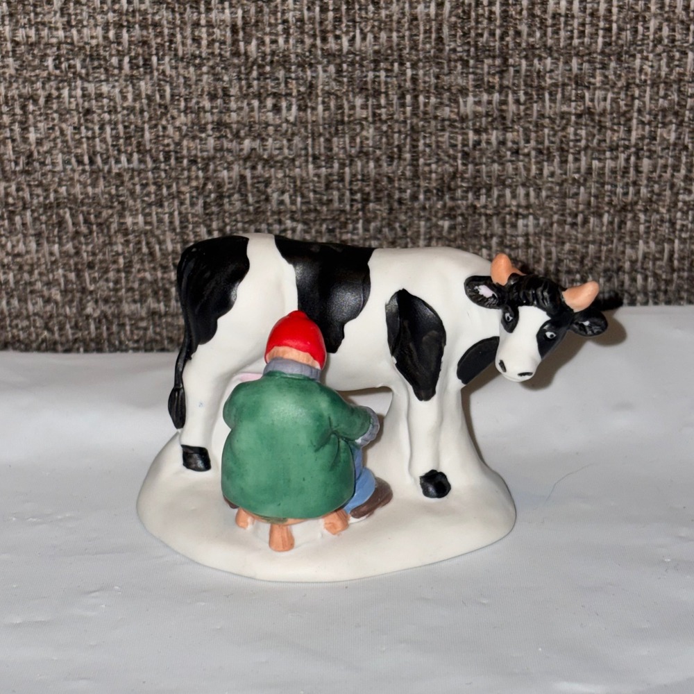 Vintage Ceramic Milking Cow Figurine Farmer Farmhouse Decor Black White Holstein